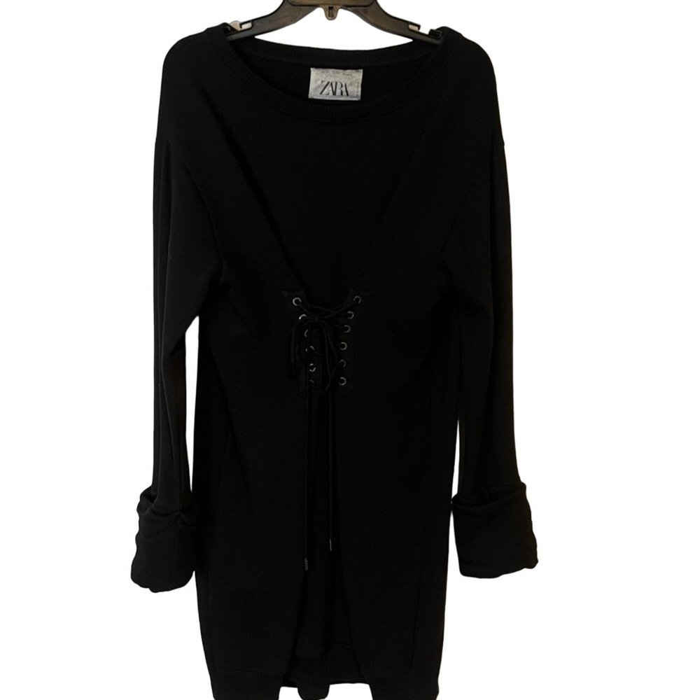 Zara Corset Sweatshirt Dress Medium To Large Black Long Sleeve Renaissance